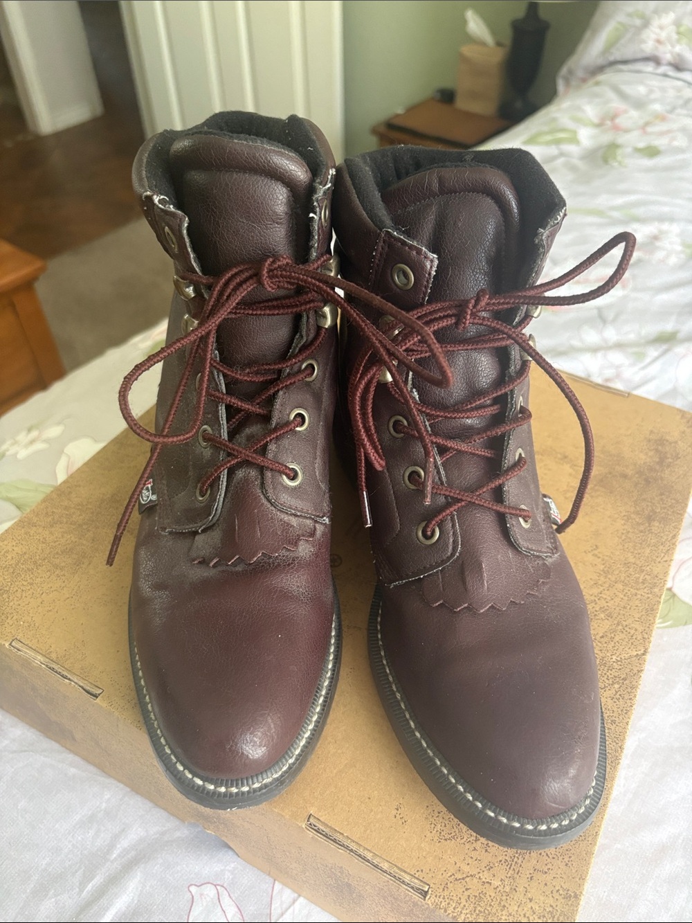 Women’s Justin Brown Lace-Up Leather Boots